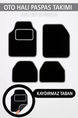 5 Parça Universal Topuk Destekli Oto Halı Paspas Takımı Kenar Renk Gri