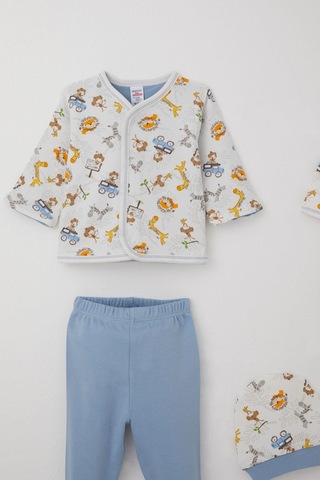 Breeze Erkek Bebek Hastane Çıkışı 8 Li Safari Macerası Sevimli Hayvancıklar Desenli 0-3 Ay, Ekru Ekru