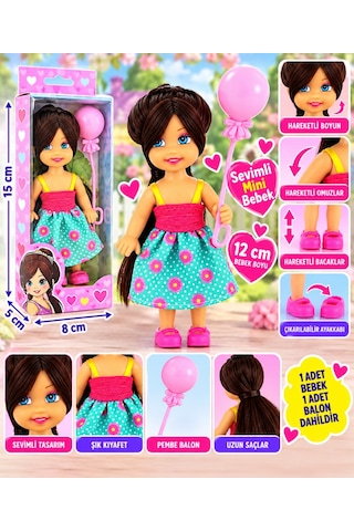 Cute Girl Pembe Balonlu Kumral Mini Bebek Nhr