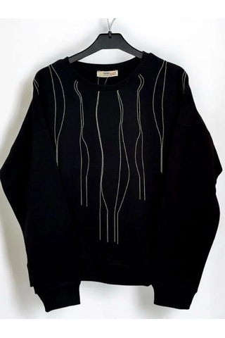 Kız Çocuk Mevsimlik Pamuklu Zincirli Sweatshirt-14445 Siyah