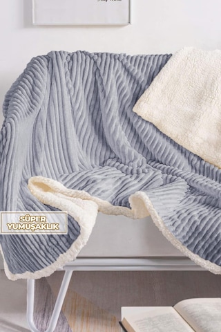 Sherpa Tv Battaniye Tek Kişilik Çizgili Yumuşak Peluş Wellsoft Yatak Örtüsü Gri