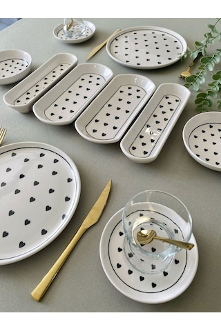 Siyah Kalp 2 Kişilik 10 Parça Kahvaltı Takımı Siyah