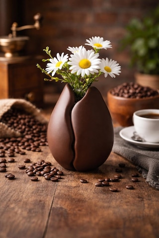 Dekoratif Kahverengi Vazo Coffee Bean Style Modern Vase Masa Üstü Çiçeklik Ev & Ofis Dekoru Çok Renkli