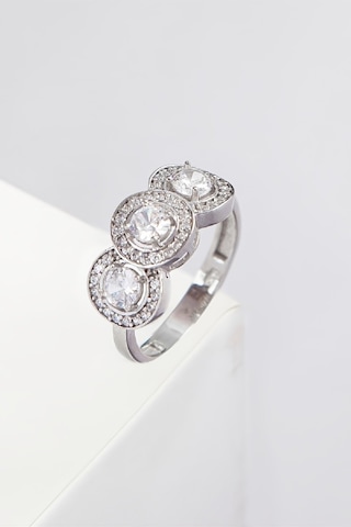 Rodyumlu 3 Sıra Zirkon Taşlı 925 Ayar Gümüş Bayan Yüzük -7967