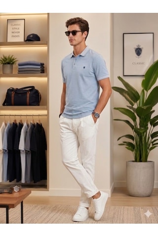Erkek Mavi Polo Yaka T-shirt