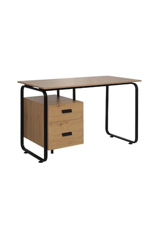 Retro 2 Çekmeceli Metal Ayaklı Çalışma Masası-ceviz/siyah 120x76x60 Cm Siyah - Ceviz