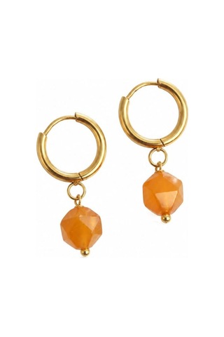Cm Jewelry Turuncu Akik Taşlı Gold Halka Çelik Küpe