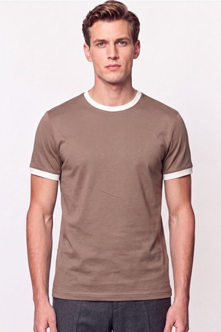 Efor Slim Fit Bisiklet Yaka Vizon - Ekru Tişört Ts 932 Vizon-ekru