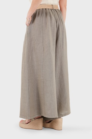 Via Dante Relaxed Fit Yüksek Bel Bol Paça Keten Pantolon Bayan Pantolon 7544 Toprak