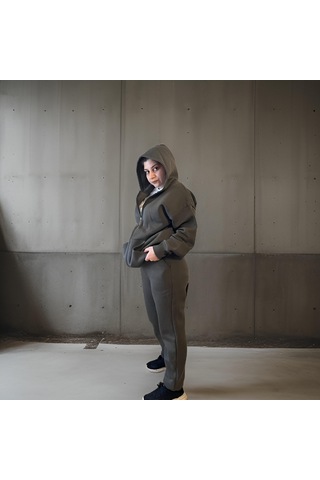 Ceyss Design Unisex Üç İplik Şardonlu Kapüşonlu Hırkalı Eşofman Takımı-haki Haki