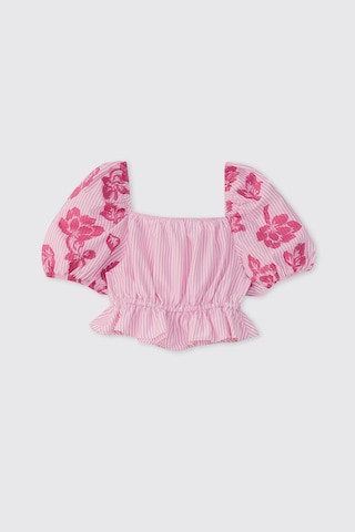 Panço Kız Çocuk Karpuz Kollu Pembe Bluz