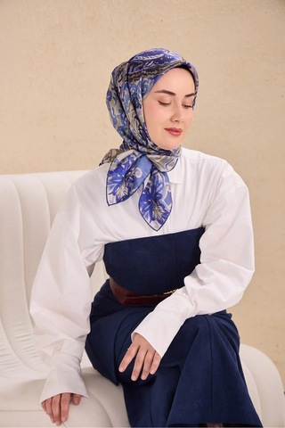 Silk Home Twill İpek Eşarp Art Desen Mavi Gri 90x90 11512-37