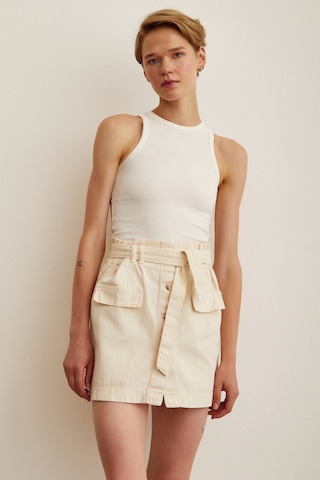 Never More Düğmeli Gabardin Etek Bej