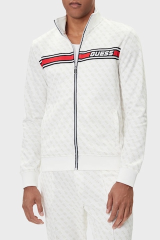 Guess Korbin Pamuklu Jakarlı Logo Baskılı Regular Fit Dik Yaka Sweat Z2bq06k7122 Erkek Sweat Z2bq06 K7122 P05n Beyaz