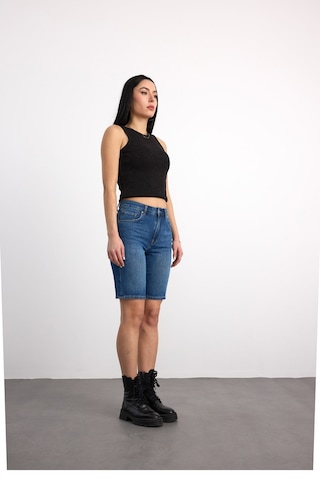 40391-73603 Kadın Mom Fit Mıd Waıst Denim Şort 40391-73603 Koyu Mavi