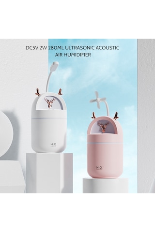 Kosona Beyaz 280ml Boynuz Desenli Nemlendirici: Çift Sprey Modu, Otomatik Kapanma, Usb Besleme - Normal Tip