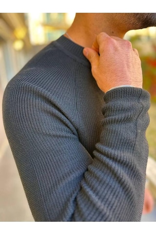 Kazak Slim Fit Naturel Örme Pamuk Bisiklet Yaka Tüylenmeyen Triko Dar Kesim Body Kazak Ekru