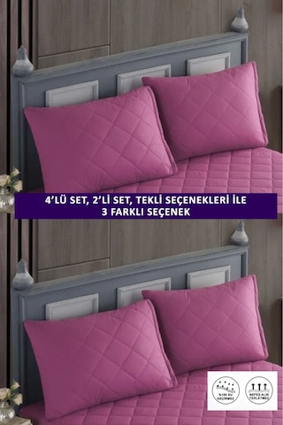 1 Adet %100 Pamuk Kapitone Fermuarlı Sıvı Geçirmez Renkli Yastık Alezi Yastık Koruyucu Lila