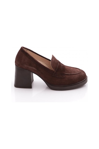 Dgn 361 Kadın Topuklu Loafer Ayakkabı Kahve Süet