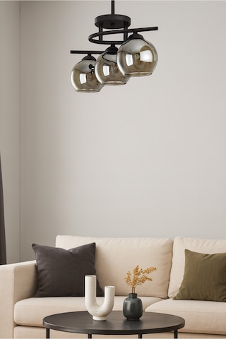 Fuji Modern Tasarım Yatak Odası Salon Mutfak Oturma Odası Renk Camlı 3 Lü Avize Siyah Balll1