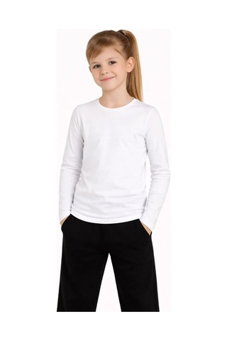 Mzpkartan Kız Çocuk Basic Uzun Kollu Tişört Okul Günlük Rahat T-shirt - Beyaz