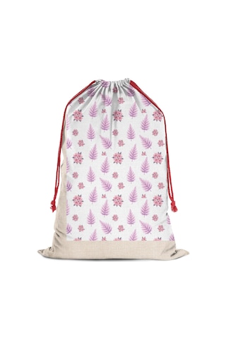 Büyük Noel Baba Hediye Çantası, Pamuklu Kordonlu, Yeniden Kullanılabilir Noel Poinsettia Fern