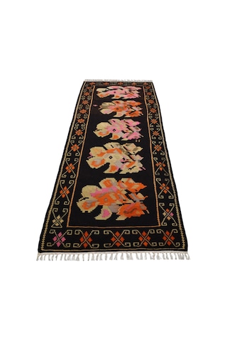 Kilim Antik El Dokuma Güllü Çiçekli Kirmen Karabağ Yolluk Yün Kilimi 0147 - Yeni - Çok Renkli