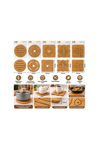 Kare 16.4x16.4cm - Yuvarlak:16.4cm Mıx Desen Bambu - Ahşap Nihale - Herhangi Bir Model Gönderilir Bx40 Diğer