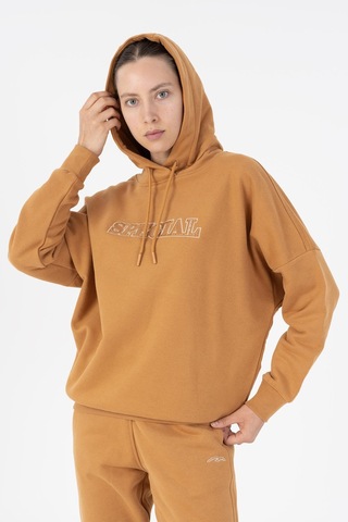 Maraton Oversize Kadın Bisiklet Yaka Karamel Sweatshirt Karamel