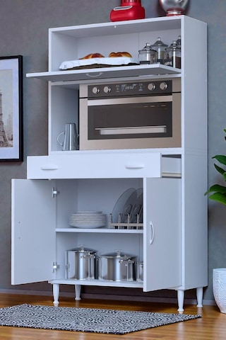 Eliusta Avelin Kapaklı Mini/midi Fırın Dolabı 95 Cm Beyaz Çok Fonksiyonlu 95x163,4x32,5 Cm Mutfak Dolabı Beyaz
