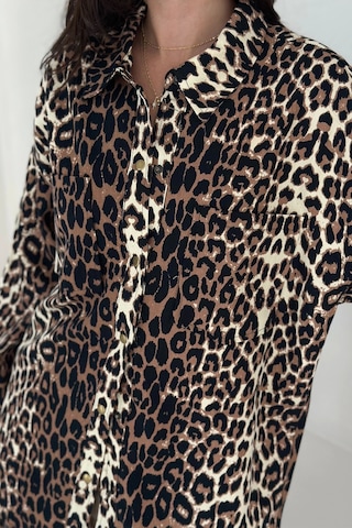 Asprin Fashion Leopar Desen Gabardin Gömlek Leopar