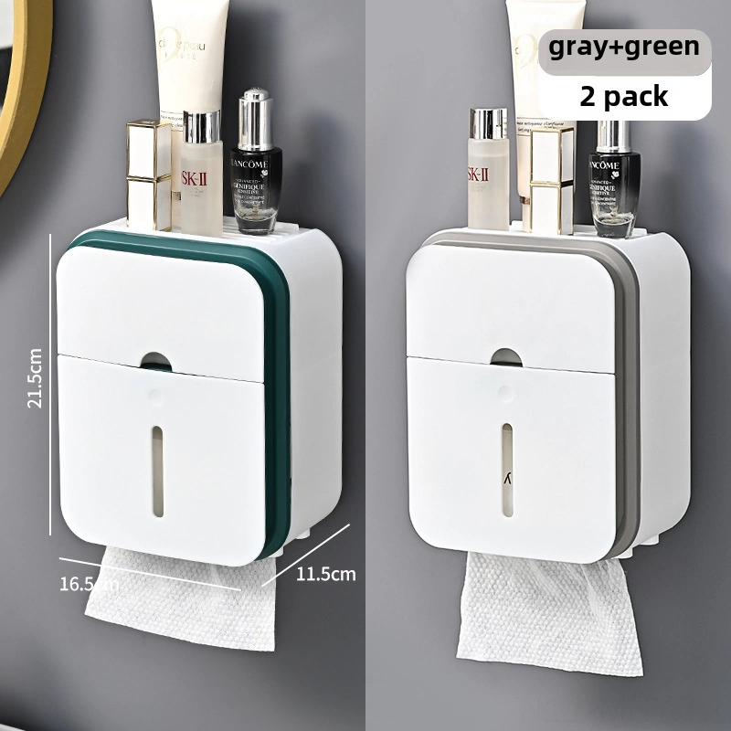 Monyee Banyo Tuvalet Kağıdı Kutusu, Su Geçirmez, Duvar Montajlı, Delme Yok Kurulum, Çok Amaçlı Depolama, Dayanıklı Malzeme Gri+yeşil, 2 Adet Diğer