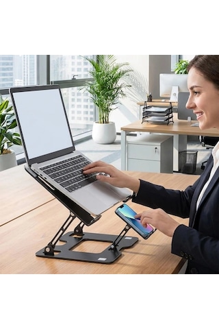 2 Si 1 Arada Laptop Ve Telefon Standı - Alümetal Ayarlanabilir,katlanabilir,ergonomik Yükseltici Bx40