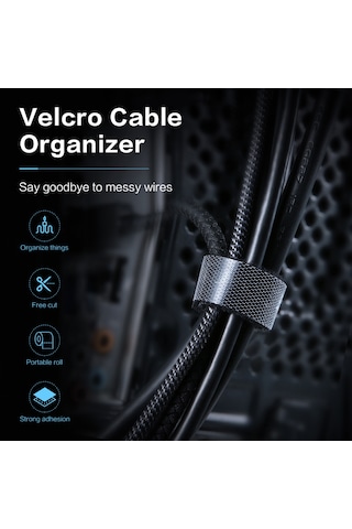 Xindoker Floveme Nilon Kablo Sıkıcı 5 Metre - Yeniden Kullanılabilir, Kesilebilir - Masa, Ofis, Ev Kablo Düzenleyici