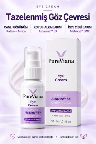 Pureviana Göz Kremi 30 ML Kafein + Peptit + Hyaluronik Asit Morluk, Göz Altı Torbası Ve Karşıtı