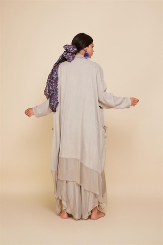 Bohem Stil Italyan Ipek Detaylı Oversize Kaftan & Bluz-8711 Krem