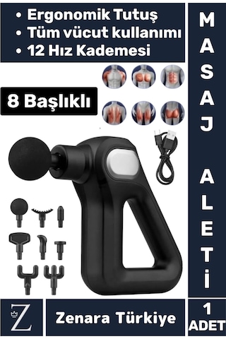 Ergonomik Kol Bacak Sırt Bel Yüksek Titreşim 12 Hız Kademeli Spor Fitness Kas 8 Başlıklı Masaj Aleti Çok Renkli