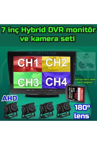 7'' Hybrid Dvr Ekran 4 Adet 180 Derece Balık Gözü Lens Geniş A...