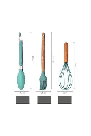 Tongxida Onbir Parçalı Silikon Mutfak Gereçleri Seti Açık Gri Yapışmaz Pişirme Eşyaları Gri