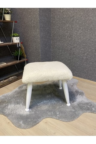 Trend Lake Teddy Krem Ahşap Ayak Uzatma Pufu Makyaj Koltuğu Bench Tabure