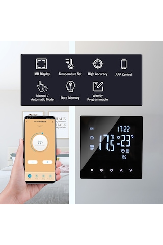 Xindoker Beyaz Wifi Akıllı Isıtma Termostati - Lcd Dokunmatik Ekran, Haftalık Programlama, App Kontrol, 16a, Doğru Sıcaklık Regülasyonu