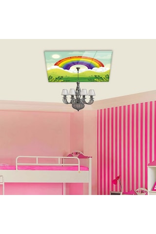 Cam Avize Göbeği Gökkuşağı - Yeşil Zemin 50 CM x 50 CM Çok Renkli