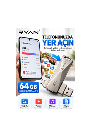 64 Gb Otg Flash Bellek Type-c Otg Flash Usb Data Bellek