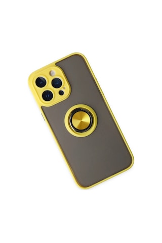 Gld-spt- Newface Apple Uyumlu iPhone 14 Pro Max Kılıf Montreal Yüzüklü Silikon Kapak - Sarı