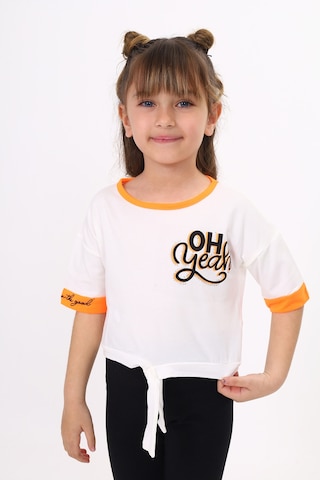 Toontoy Kids Toontoy Kız Çocuk Önü Bağlama Detaylı Baskılı Tişört Ekru