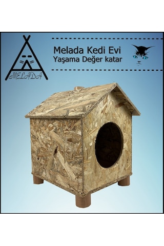 Melada Kedi Evi Dış Ortam Uygun Ahşap Kedi Evi Osb 43x40x37 Cm