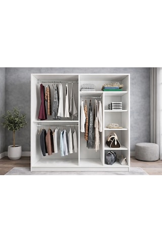 Zen Sürgü Kapaklı Dolap Gardırop Beyaz 160 Cm - Montaj Dahil