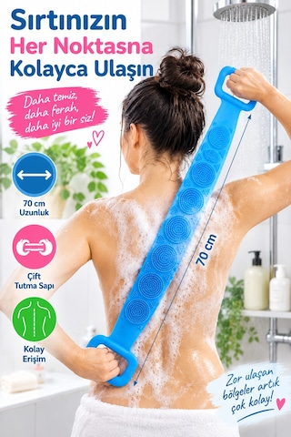 Silikon Banyo Sırt Kesesi 70cm Çift Taraflı Masaj Dokulu Uzun Saplı Vücut Temizleme Fırçası Ve Masaj