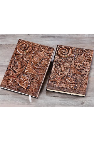 Hediyelik Bakır Deri Defter Deniz Yıldızı Kabartmalı