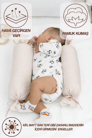 Mordesign Bebek Yuvarlanma Önleyici Yastık, Yenidoğan Yan Yatış Yastığı, Puffs Serisi Bej Zg987-1